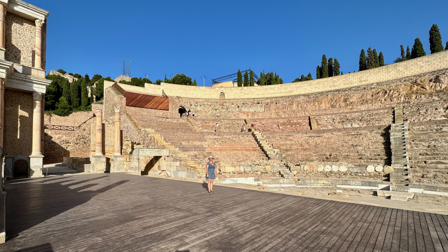 Eve on the stage of the Roman theatre, Cartagena, Spain